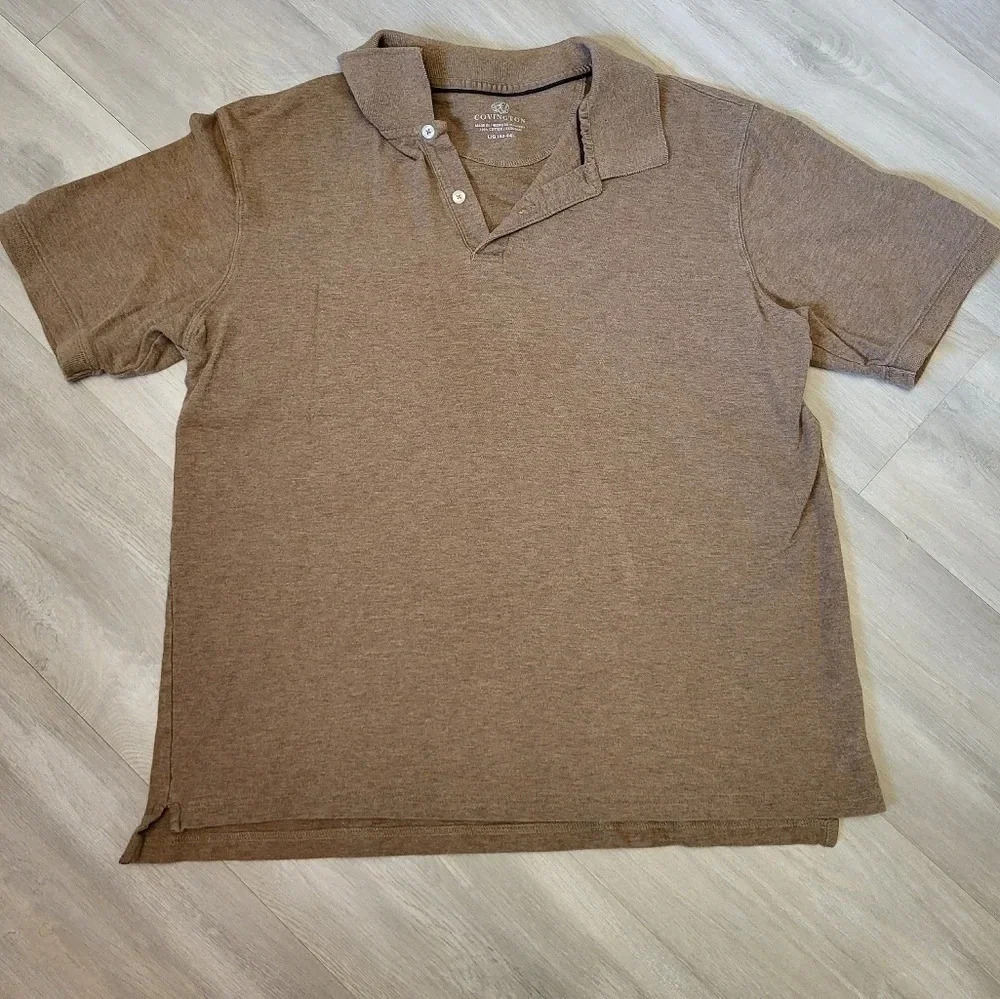 Covington Tan Short‎ Sleeve Collared Polo Shirt Mens Size L